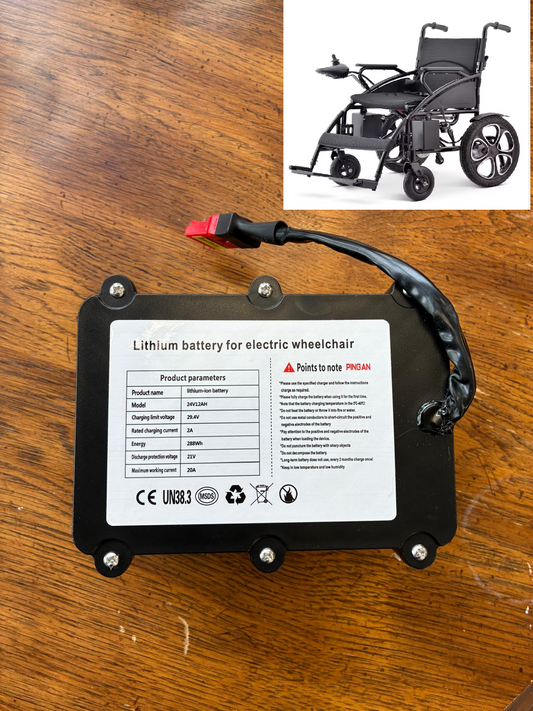 24V 12AH Airline Approved Long Range Lithium-Ion Battery for Comfygo 6011, Culver Artemis, Rubicon DX01, Klano KL10 Models